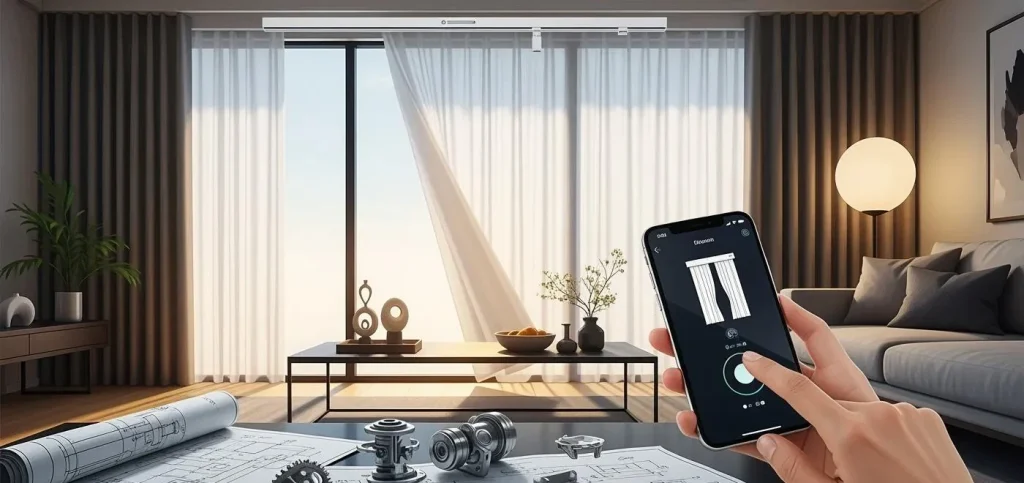 Dual Layer Motorized Curtains Livingroom UAE
