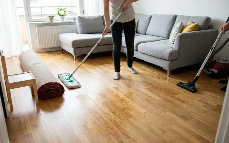Step 1 Clear the floor and remove loose dirt