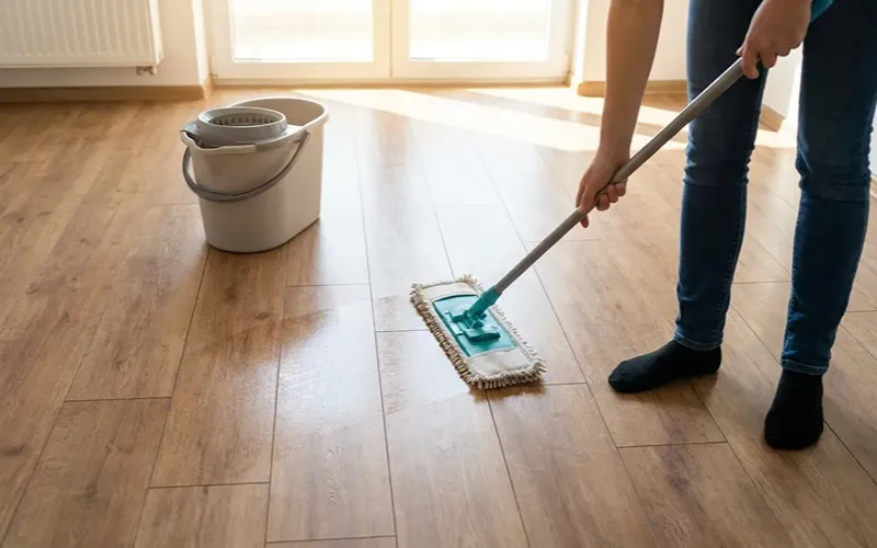 Step 3 Damp mop, section by section